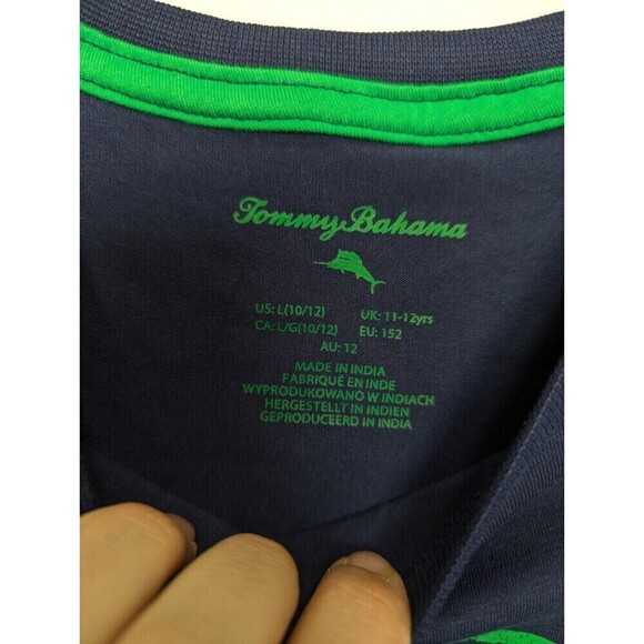 Tommy Bahama Kids Tee Large 10/12 Blue Green St Patricks - Picture 7 of 10